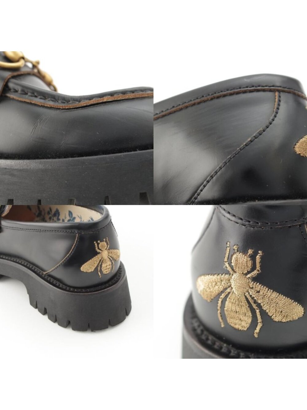 Gucci Leather Horsebit Bi Embroidery Loafers Shoes Black - Picture 9 of 10